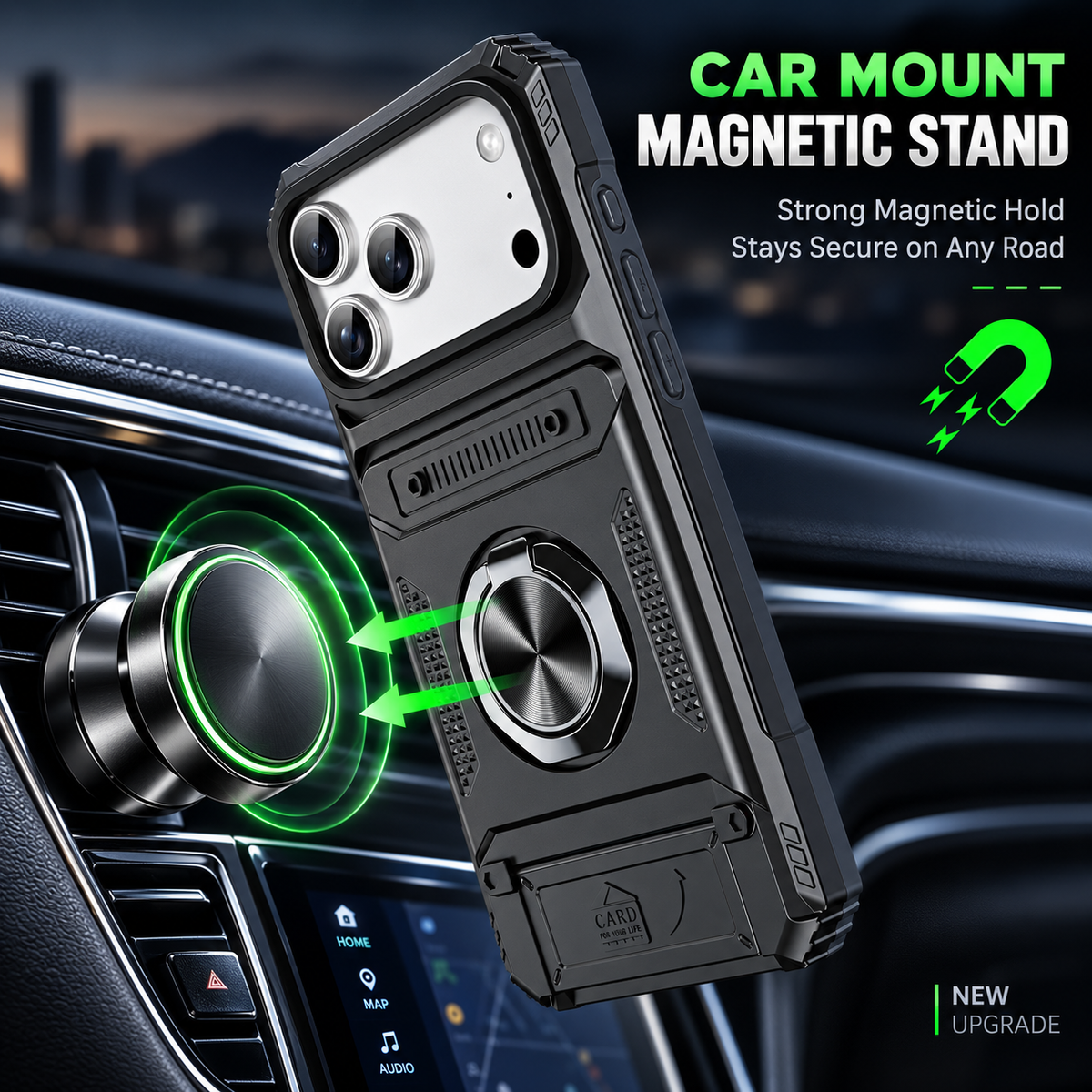 MagSafe Wallet Armor Phone Case™ with 360° Ring Stand + Card Holder Protection